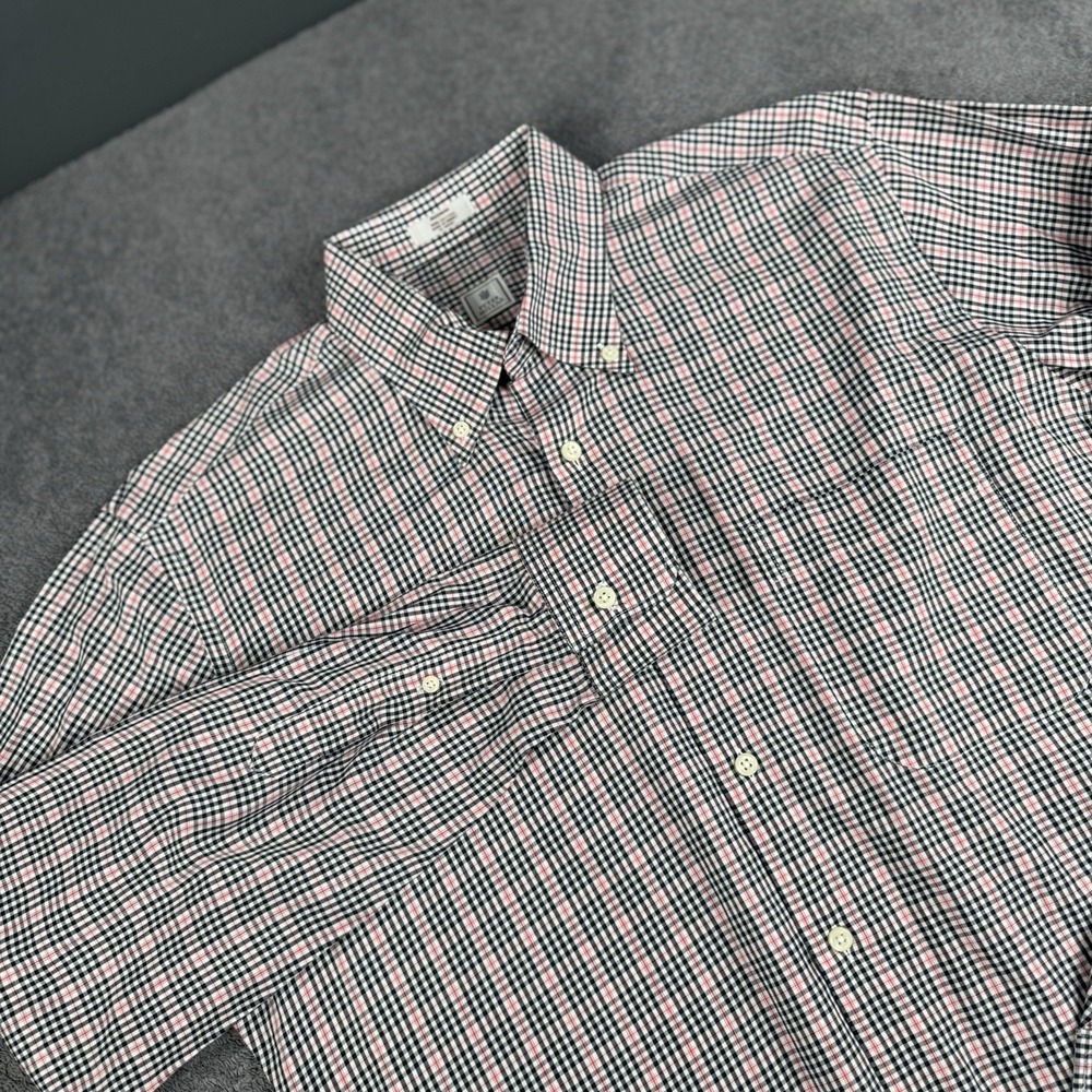 Peter Millar Mens Plaid Cotton Long Sleeve Button Down Shirt Black Pink Size M